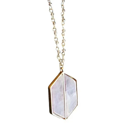 Gold/Pink Resin Long Pendant Necklace - Picture 3 of 5